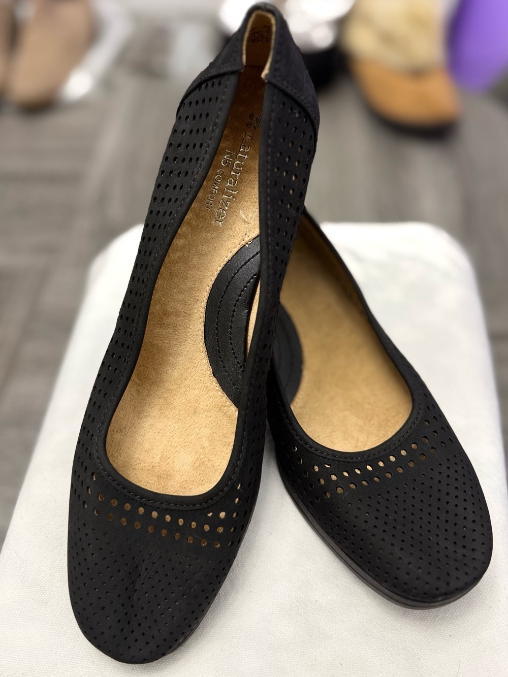 Naturalizer Black Perforated Ballet Wedge